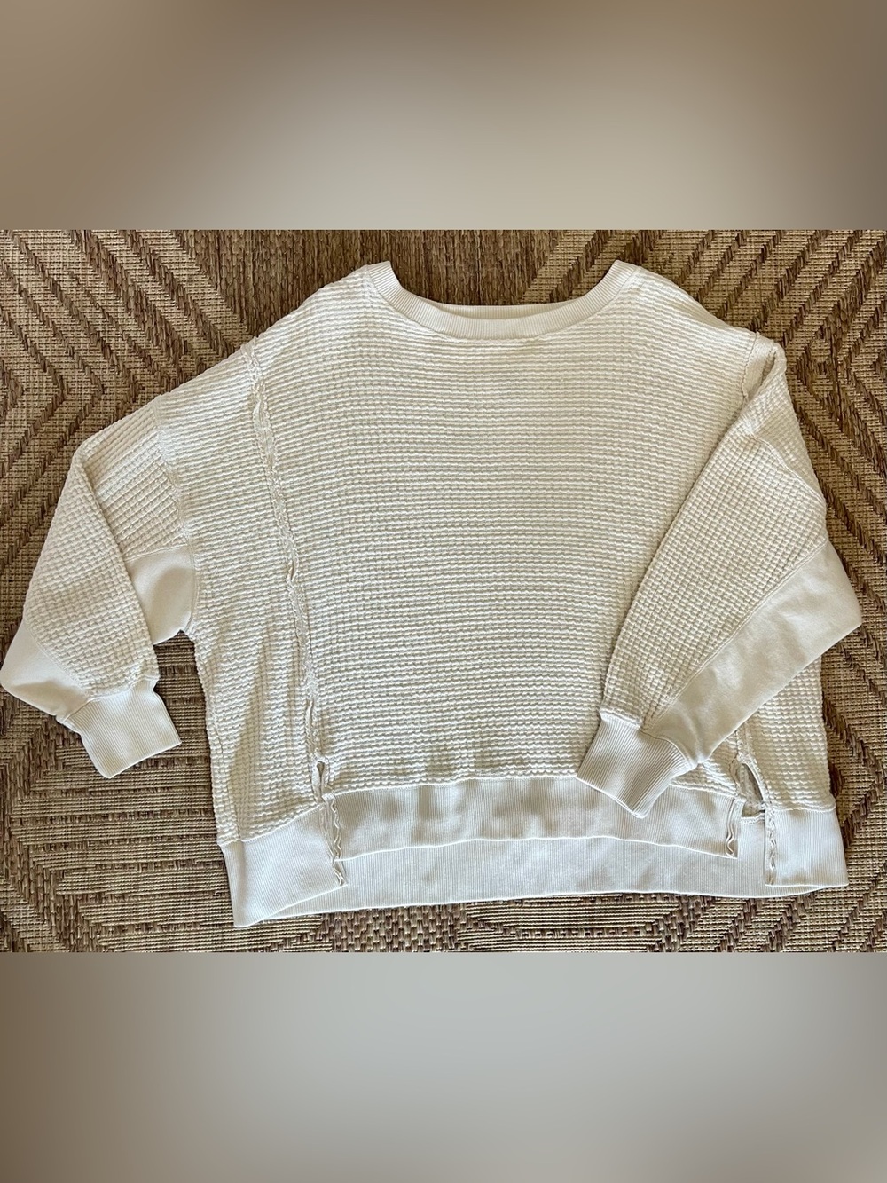 American Eagle Outfitters Cream Waffle Knit Scoop Neck Sweater